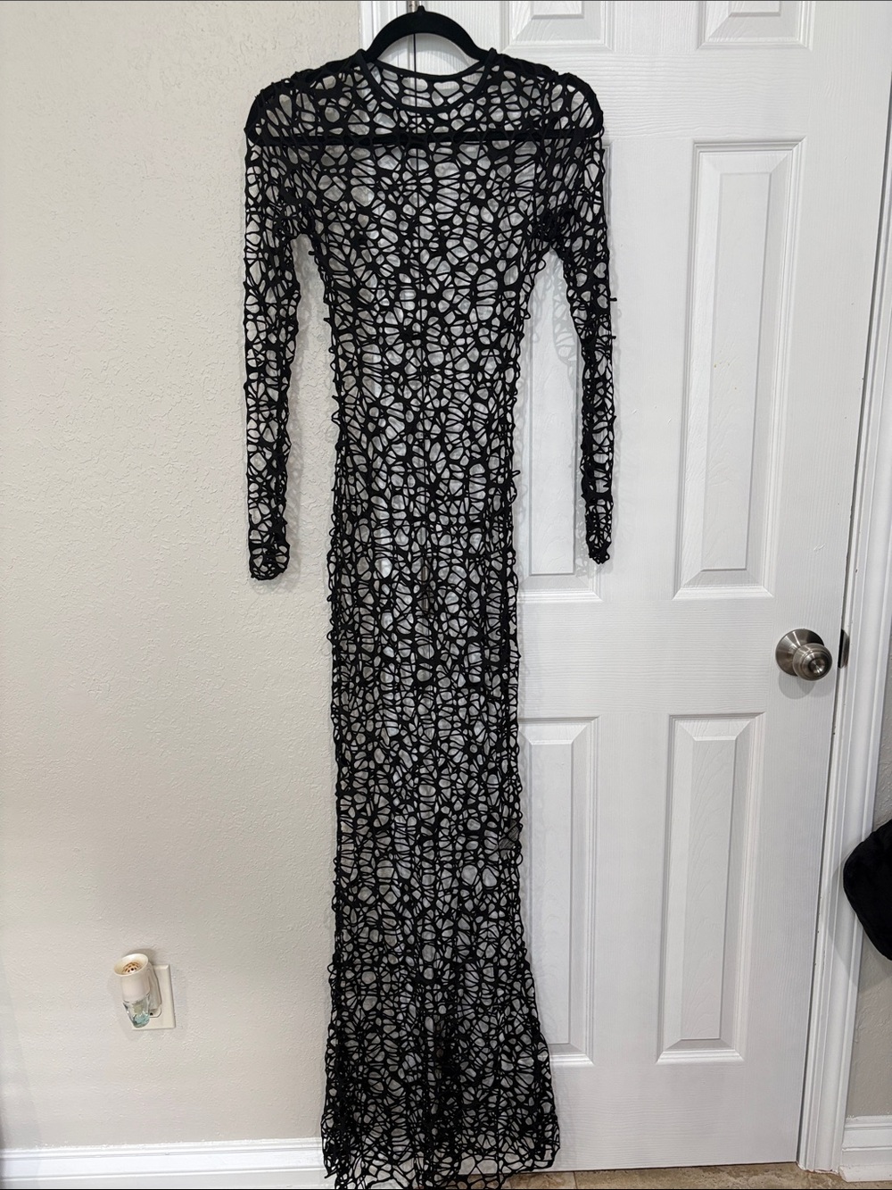 Black Crochet Long Sleeve Maxi Dress Cover Up.